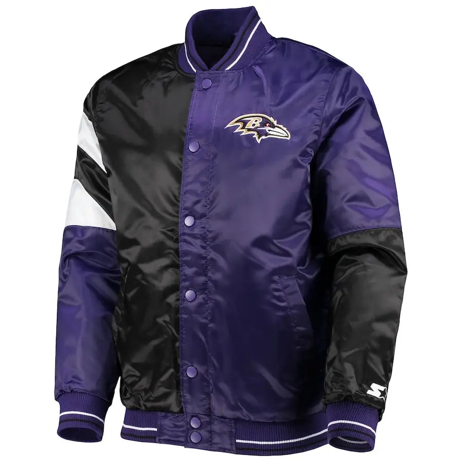Men's Baltimore Ravens Purple and Black Starter Satin Varsity Jacket