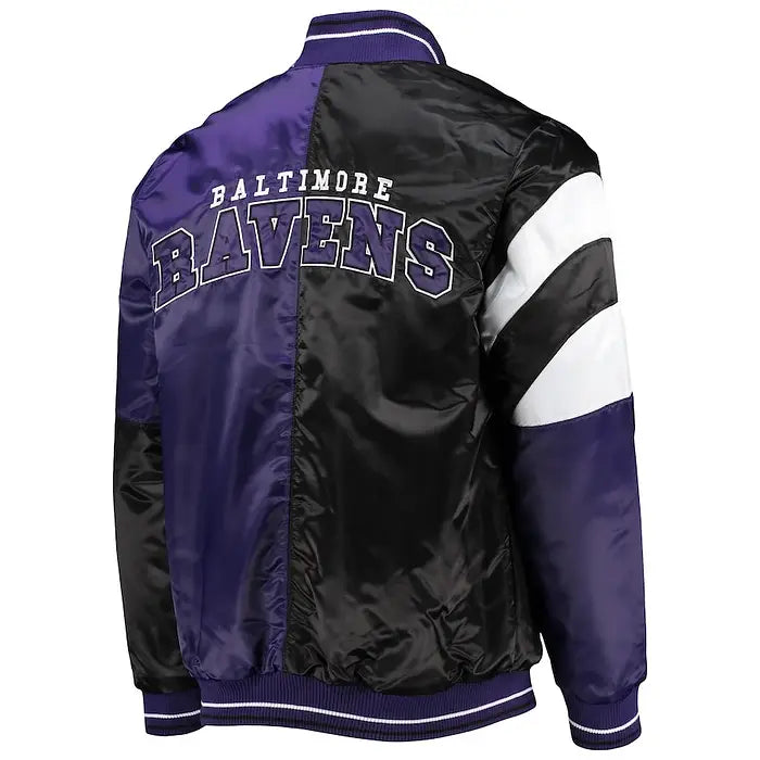 Men's Baltimore Ravens Purple and Black Starter Satin Varsity Jacket – Back View