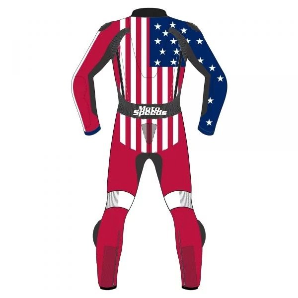 U.S. Flag One-Piece Leather Motorcycle Suit – Alternate View