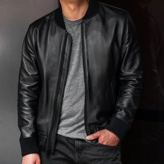 Men's Classic Black Lightweight Bomber Jacket
