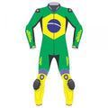 Brazil Flag Supermoto Leather Motorcycle Suit