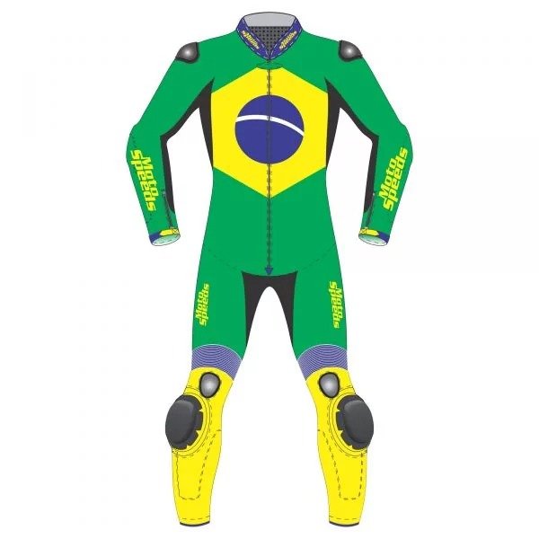 Brazil Flag Supermoto Leather Motorcycle Suit