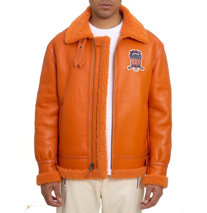 Avirex Orange B3 Shearling Jacket – Front View