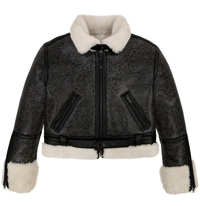 Women's Avirex Cropped Shearling Leather Aviator Jacket