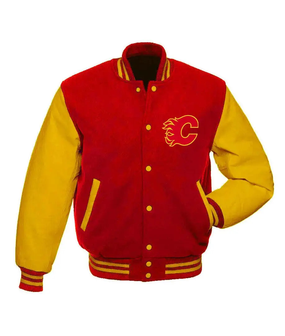 Calgary Flames Red and Gold Unisex Wool Varsity Jacket