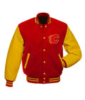 Calgary Flames Red and Gold Unisex Wool Varsity Jacket
