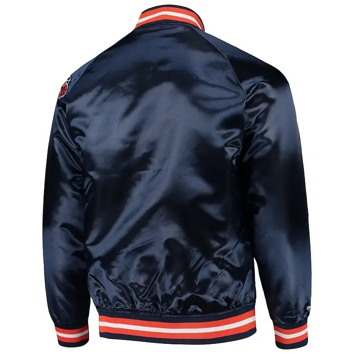 Men's Chicago Bears Navy NFL 100 Mitchell & Ness Satin Raglan Jacket – Back View