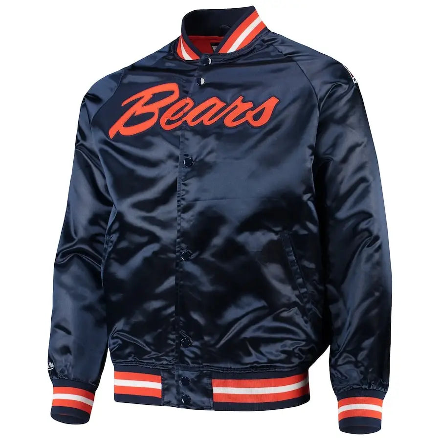 Men's Chicago Bears Navy NFL 100 Mitchell & Ness Satin Raglan Jacket