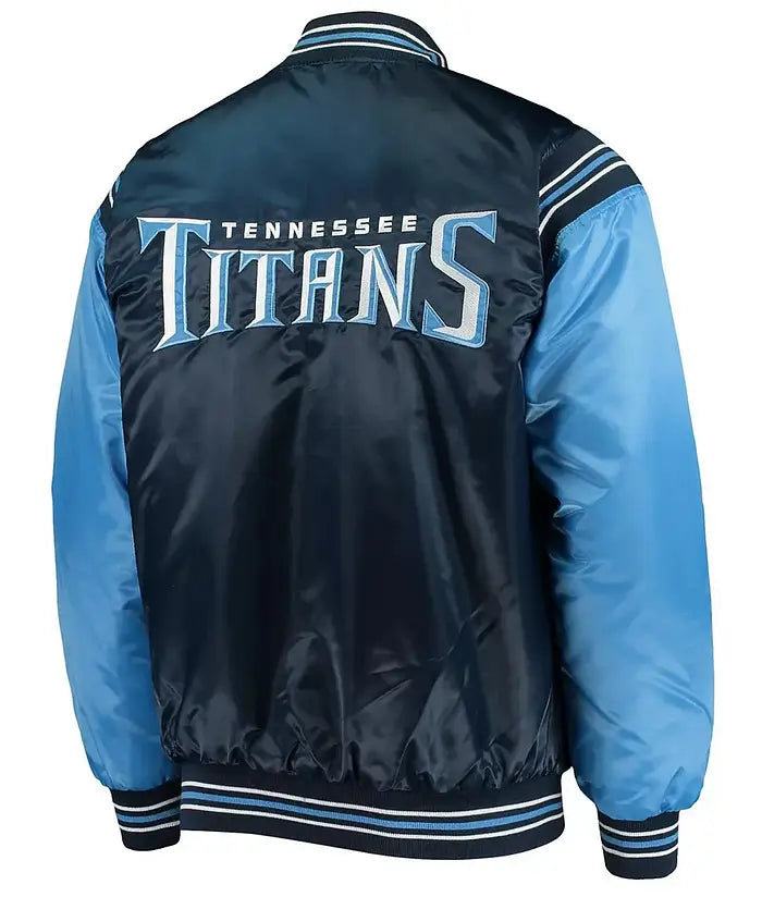 Tennessee Titans Navy and Light Blue Enforcer Satin Jacket – Back View