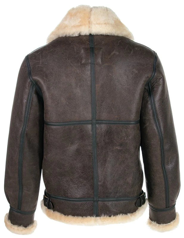 Classic B-3 Sheepskin Leather Bomber Jacket – Back View