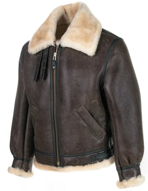 Classic B-3 Sheepskin Leather Bomber Jacket – Front View 3