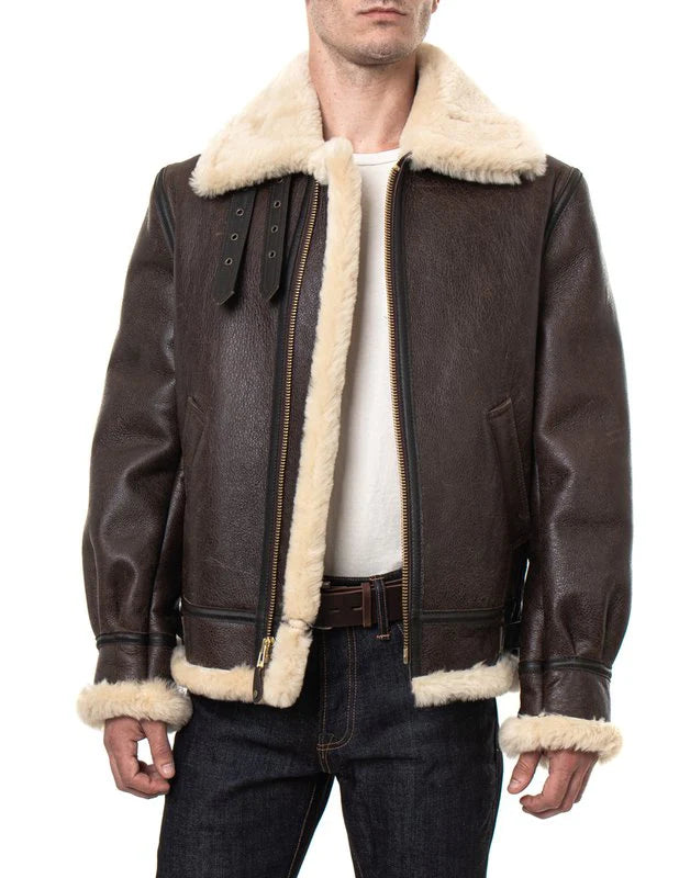 Classic B-3 Sheepskin Leather Bomber Jacket – Front View
