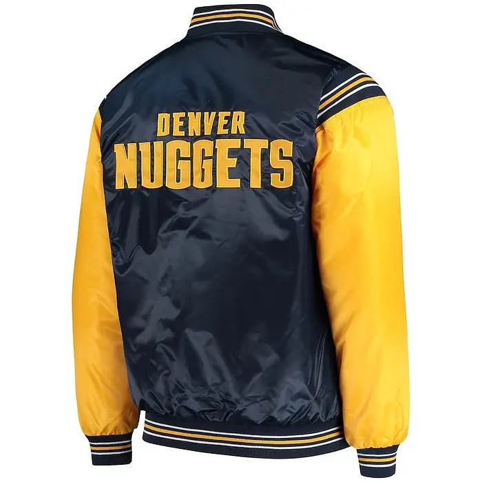 Denver Nuggets Navy and Gold Starter Enforcer Satin Varsity Jacket – Back View