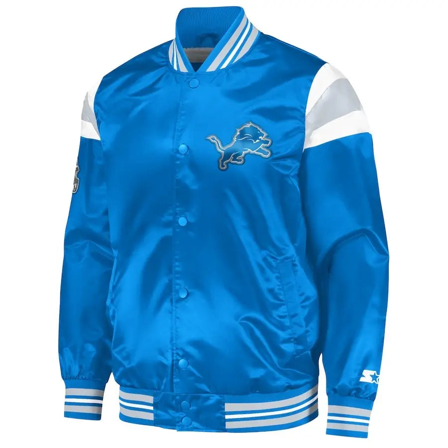 Men's Detroit Lions Blue Starter Satin Varsity Jacket