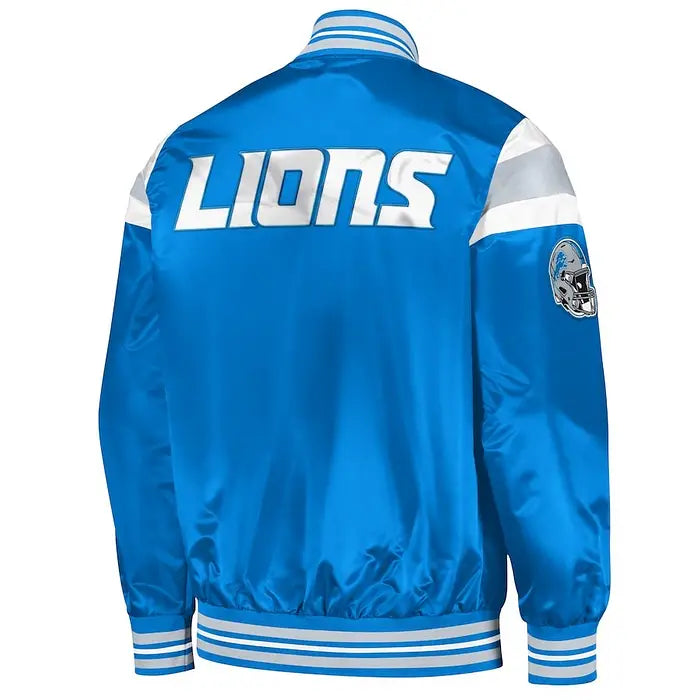Men's Detroit Lions Blue Starter Satin Varsity Jacket – Back View