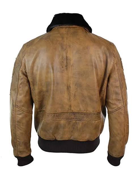 Men's Devin Tan Brown Aviator Bomber Jacket with Patches – Alternate View 2