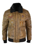 Men's Devin Tan Brown Aviator Bomber Jacket with Patches