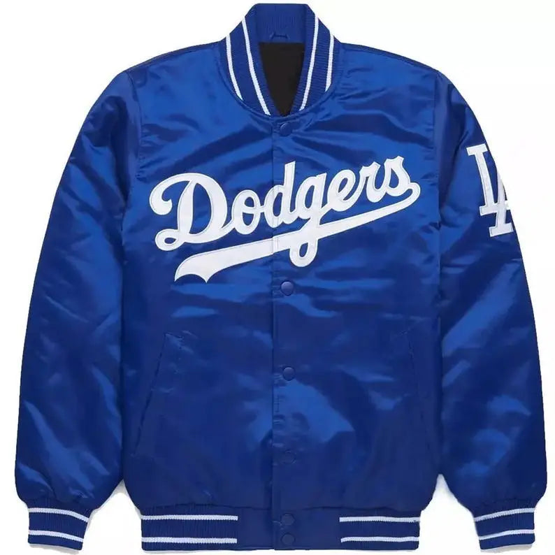Los Angeles Dodgers Blue Satin Baseball Bomber Jacket