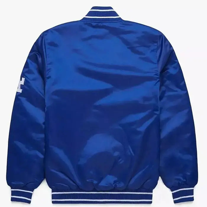 Los Angeles Dodgers Blue Satin Baseball Bomber Jacket – Back View