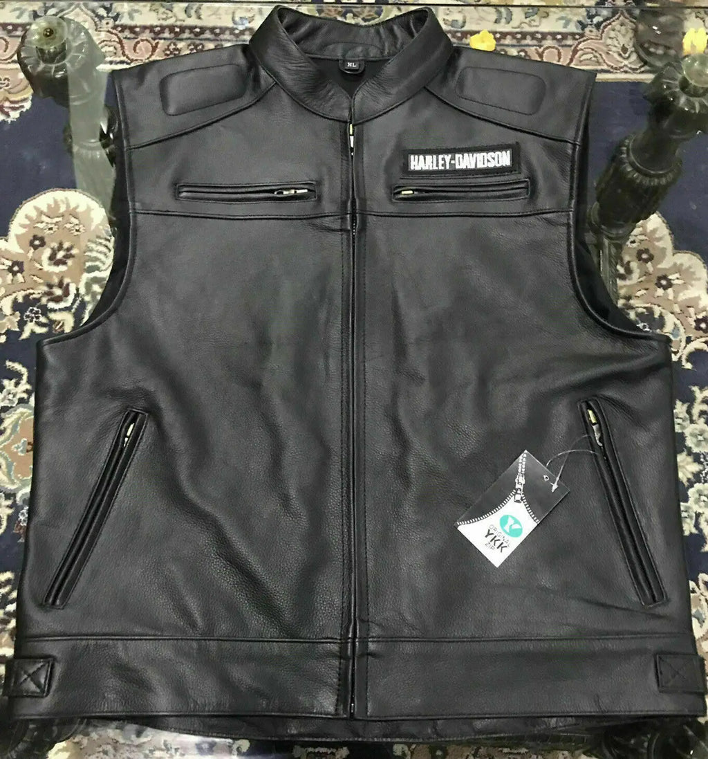 Men's Harley-Davidson Black Leather Moto Cafe Vest – Front View