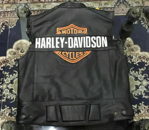 Men's Harley-Davidson Black Leather Moto Cafe Vest – Back View