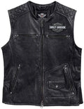 Men's Harley-Davidson Black Leather Biker Vest with 4 Front Pockets