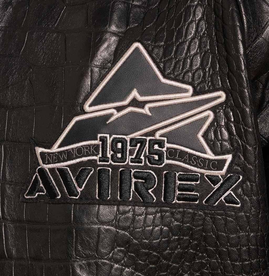 Avirex Croc Commando Black Leather Jacket – Logo Detail