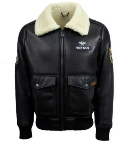 Men's Jared Top Gun B3 Black Shearling Leather Jacket