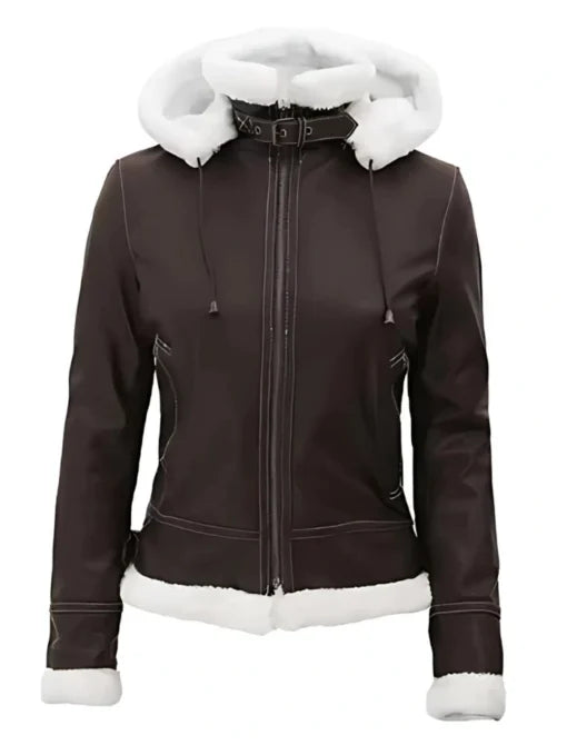 Women's Jasmine Dark Brown Hooded Leather Jacket