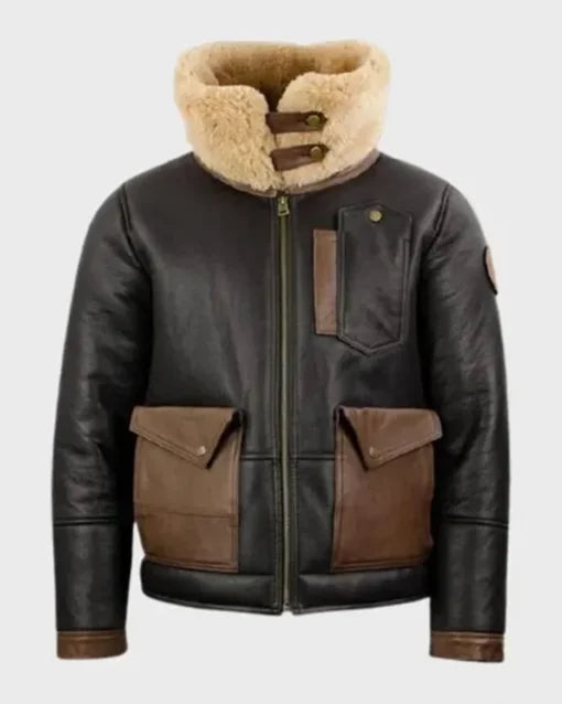 Men's Jones SF Black Shearling Leather Bomber Jacket