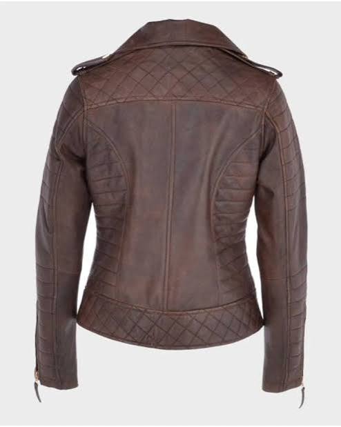 Women's Kara Brown Distressed Leather Biker Jacket – Alternate View 2