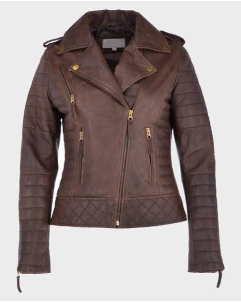 Women's Kara Brown Distressed Leather Biker Jacket – Alternate View