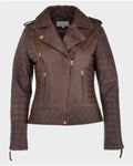 Women's Kara Brown Distressed Leather Biker Jacket
