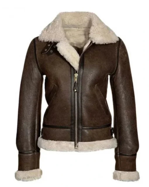 Women's Katie Brown Distressed Shearling Leather Jacket