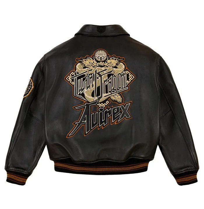 Avirex Limited Edition Black Twin Dragon Leather Jacket – Back View 2