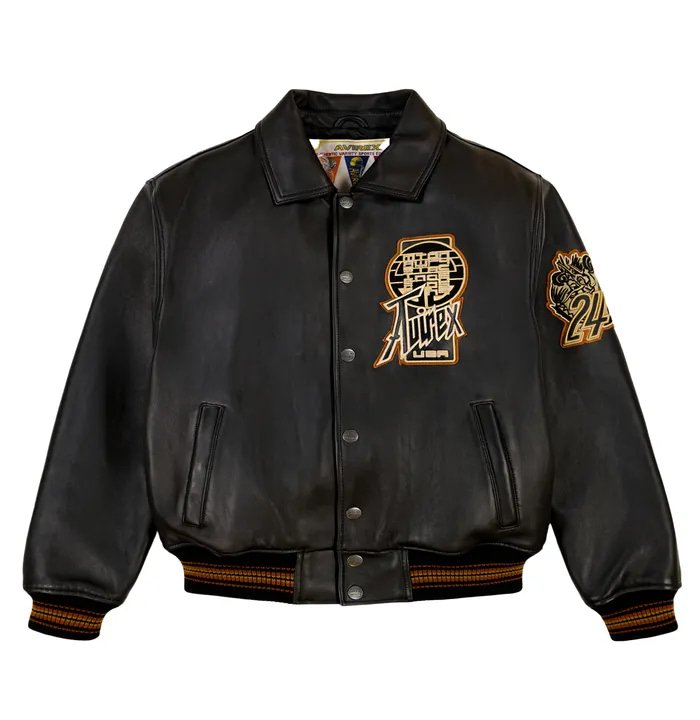 Avirex Limited Edition Black Twin Dragon Leather Jacket