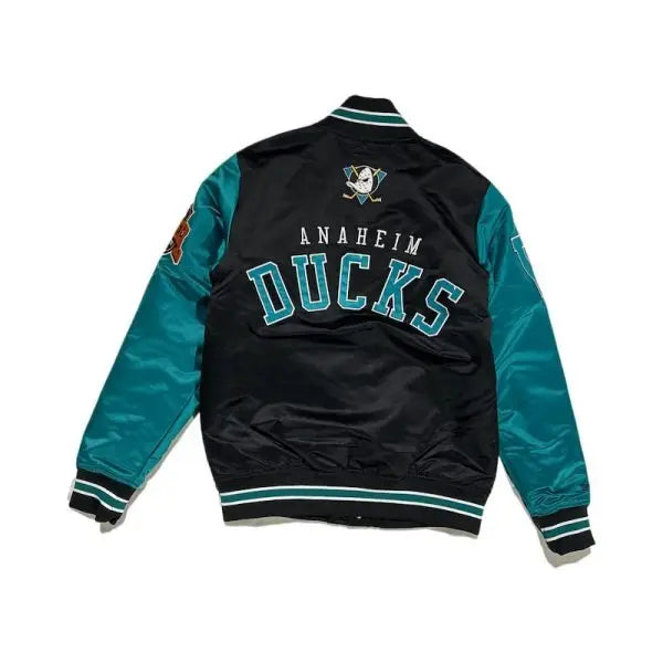 Men's Anaheim Ducks Vintage Logo Mitchell & Ness Heavyweight Satin Jacket – Back View
