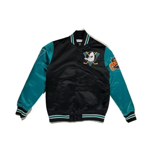 Men's Anaheim Ducks Vintage Logo Mitchell & Ness Heavyweight Satin Jacket
