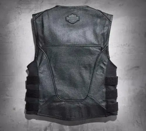 Men's Harley-Davidson Swat II Black Leather Biker Vest – Back View