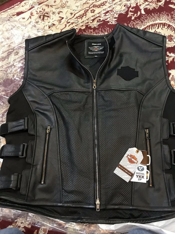 Men's Harley-Davidson Swat II Black Leather Biker Vest – Front View