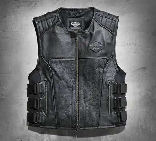 Men's Harley-Davidson Swat II Black Leather Biker Vest