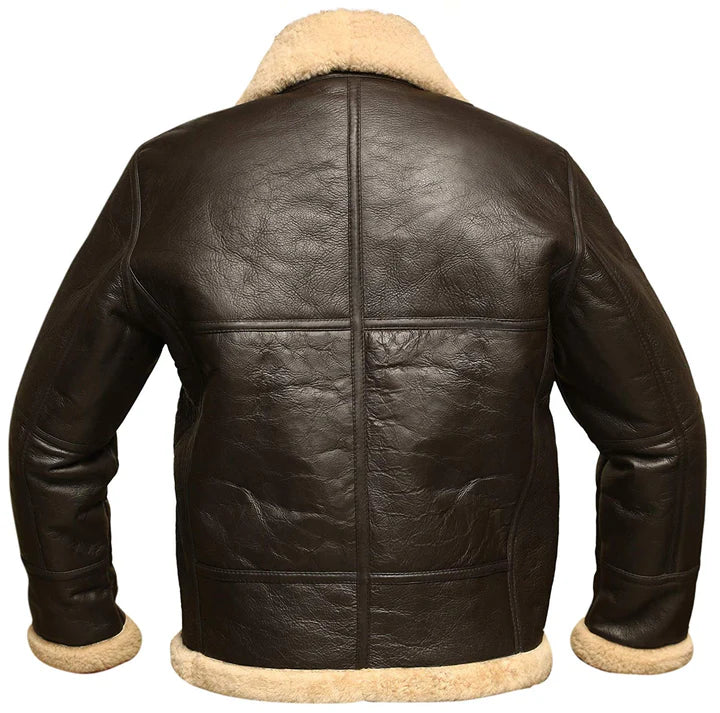 Men's Brown B3 RAF Aviator Sheepskin Shearling Bomber Jacket – Back View