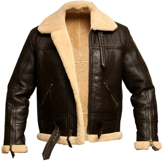 Men's Brown B3 RAF Aviator Sheepskin Shearling Bomber Jacket