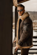 Men's Brown B3 Flying Aviator Shearling Long Coat