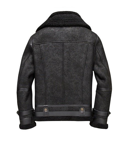 Men's Asphalt Black B3 Flight Shearling Bomber Jacket – Back View