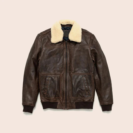 Men's Vintage Brown Lambskin A2 Shearling Bomber Jacket