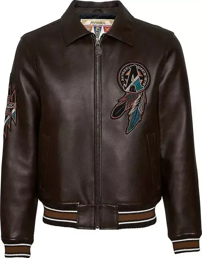 Men's Avirex Buffalo Legends Brown Leather Bomber Jacket