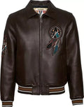 Men's Avirex Buffalo Legends Brown Leather Bomber Jacket