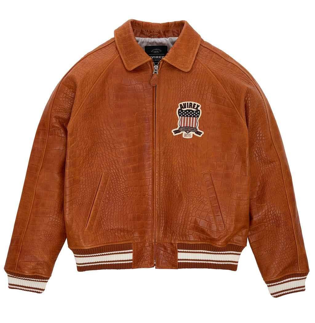 Men's Avirex Brown Croc Icon Leather Jacket