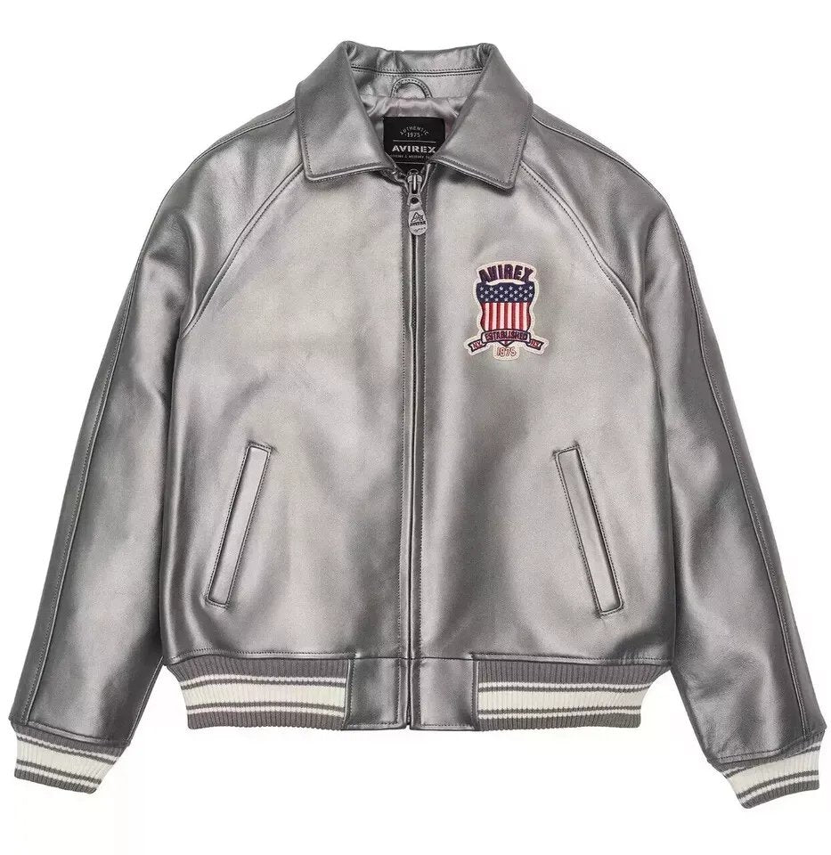 Men's Avirex Silver Icon Leather Bomber Jacket